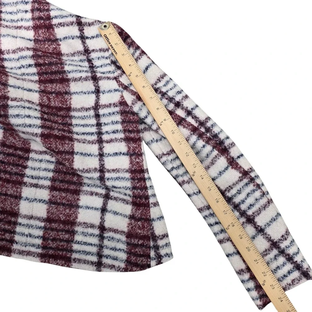 Derek Lam 10 Crosby Plaid Boucle Cropped Jacket Burgundy Wool Mohair Navy Size 4
